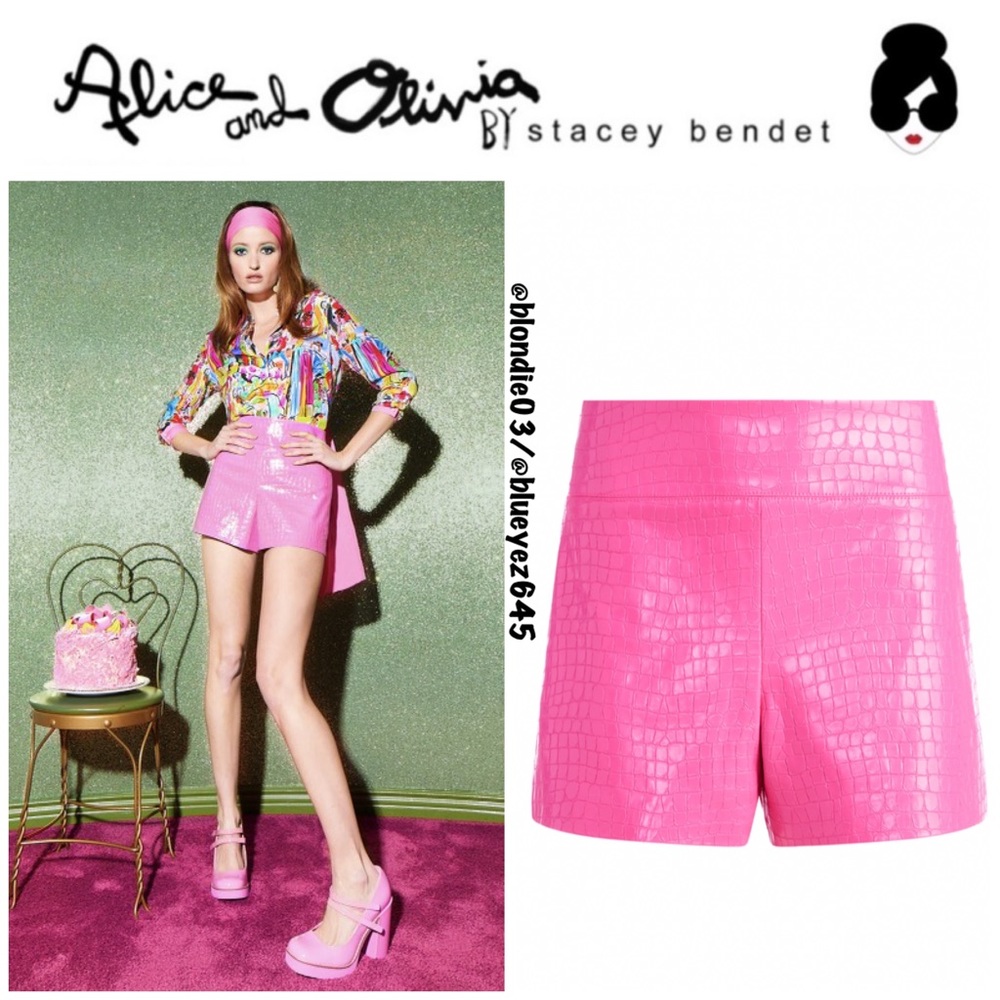 Alice + Olivia Donald Vegan Croc High Waisted Shorts 2